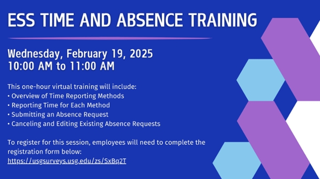 Employee Self Service (ESS) Time and Absence Training graphic.